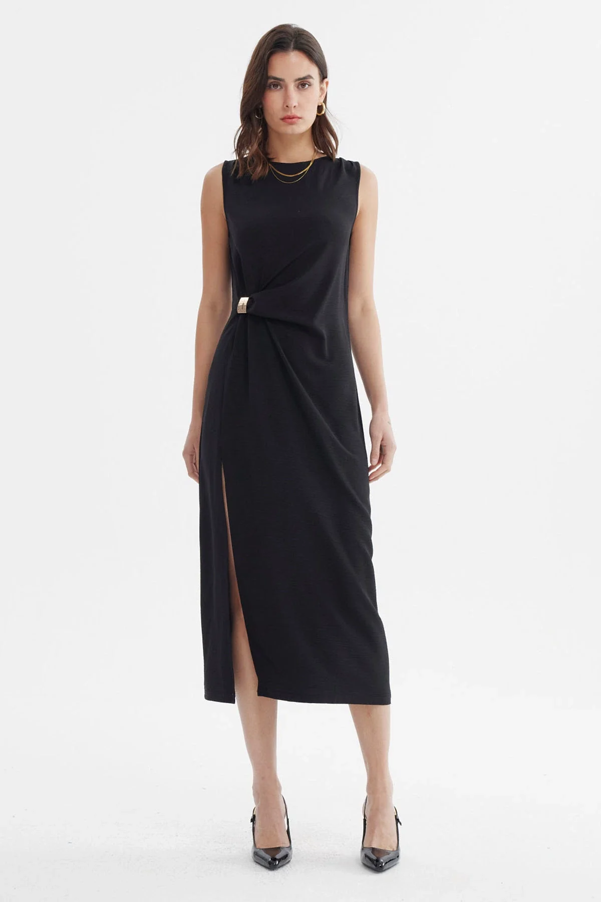 Vestido Mujer Falda Midi Negro