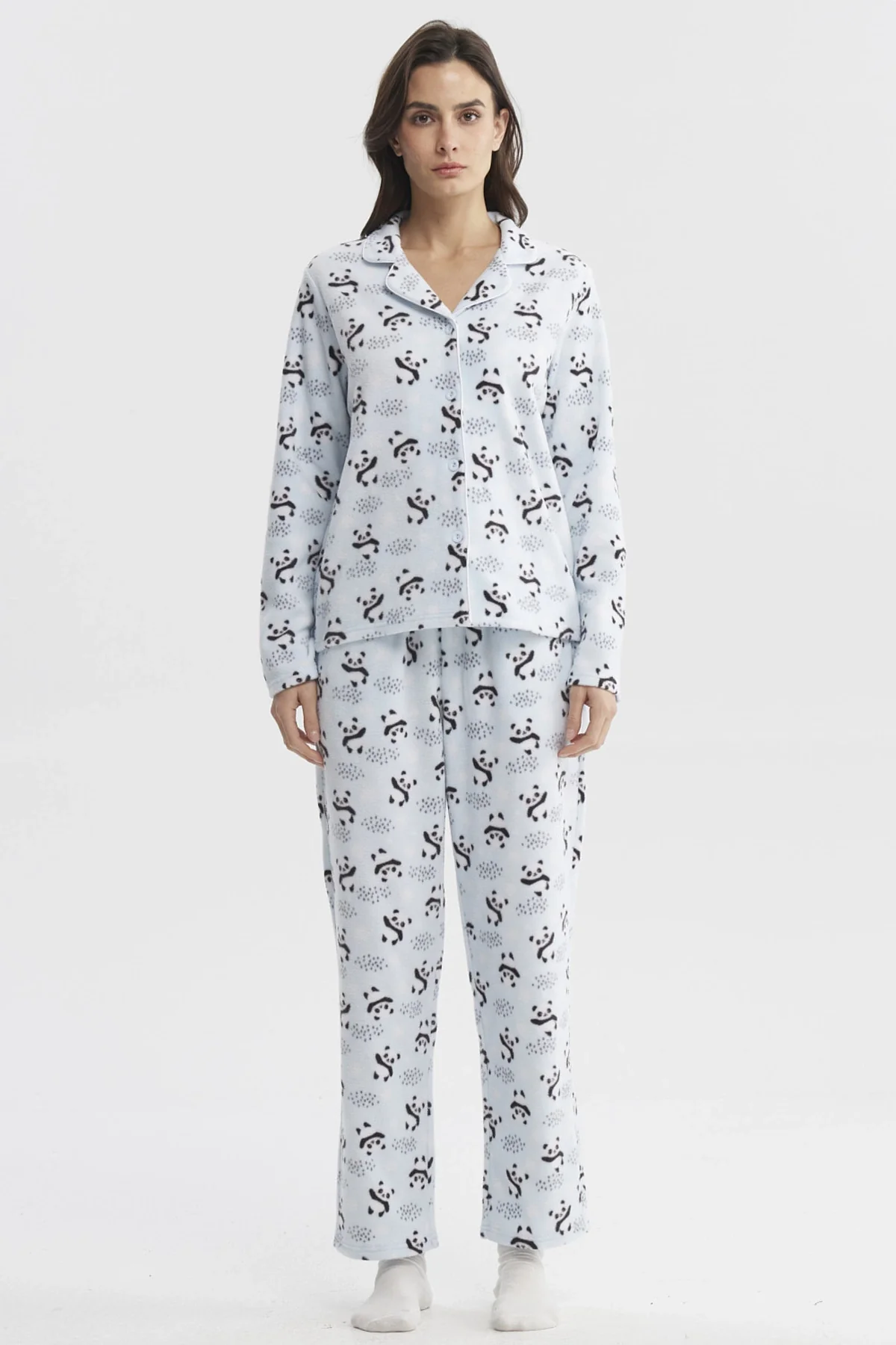 Pijama Mujer Cuello V Celeste